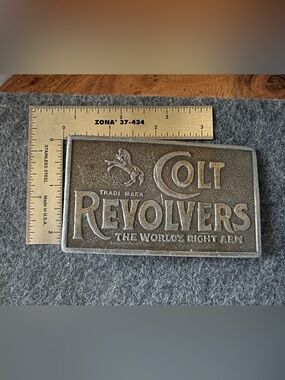 Vintage Western Colt Revolvers "The World's Right Arm" Brass Belt Buckle